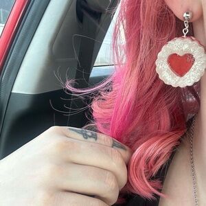 Handmade Linzer tart cookie earrings